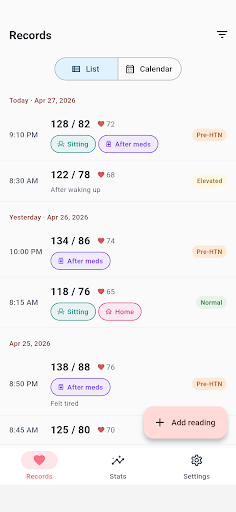 BP Diary - Blood Pressure Log screenshot 1