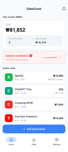 SubsCount: Subscriptions screenshot 1